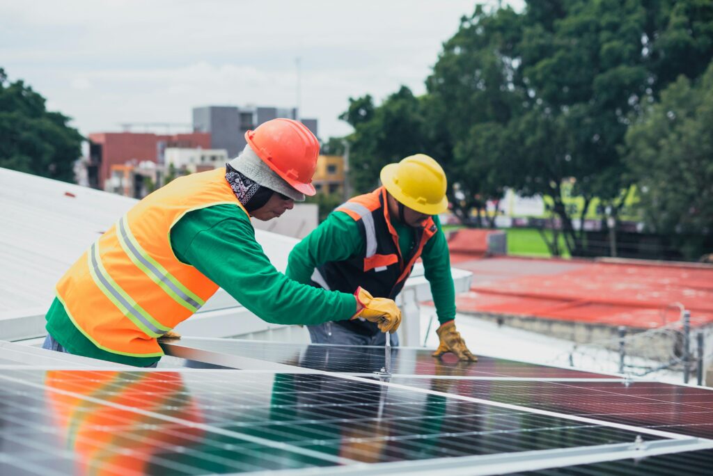 Solar panel installation on residential roof